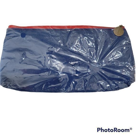 Elisel canvas pencil case makeup Bag 9‎ by 4 inches NWT blue floral 2 pockets - Picture 2 of 2